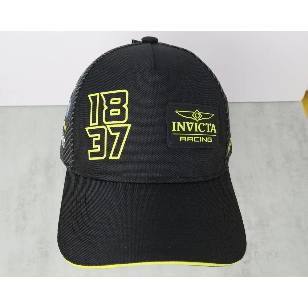 Invicta Racing Hat Black Neon Yellow Sponsor Logo Snapback Cap IG0340-BLK New